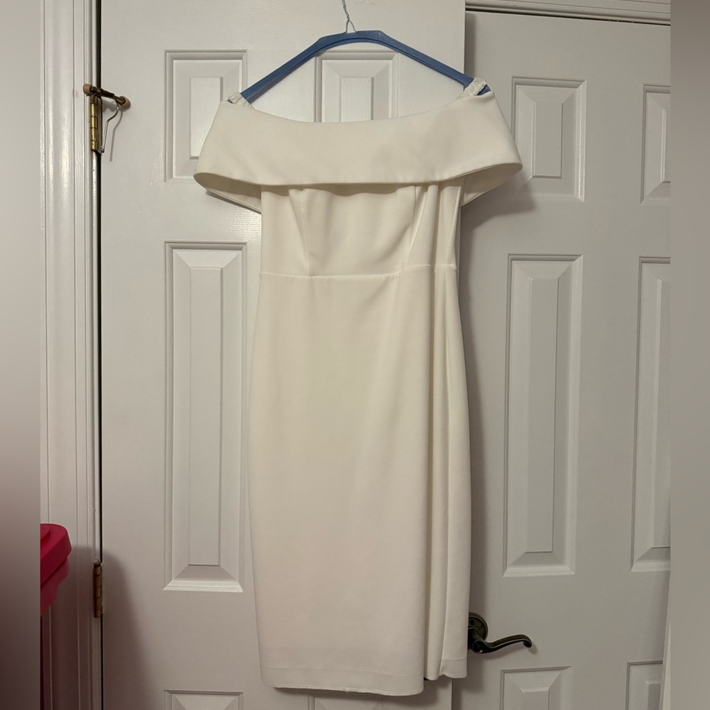 Off-Shoulder White Calvin Klein Cocktail Dress
